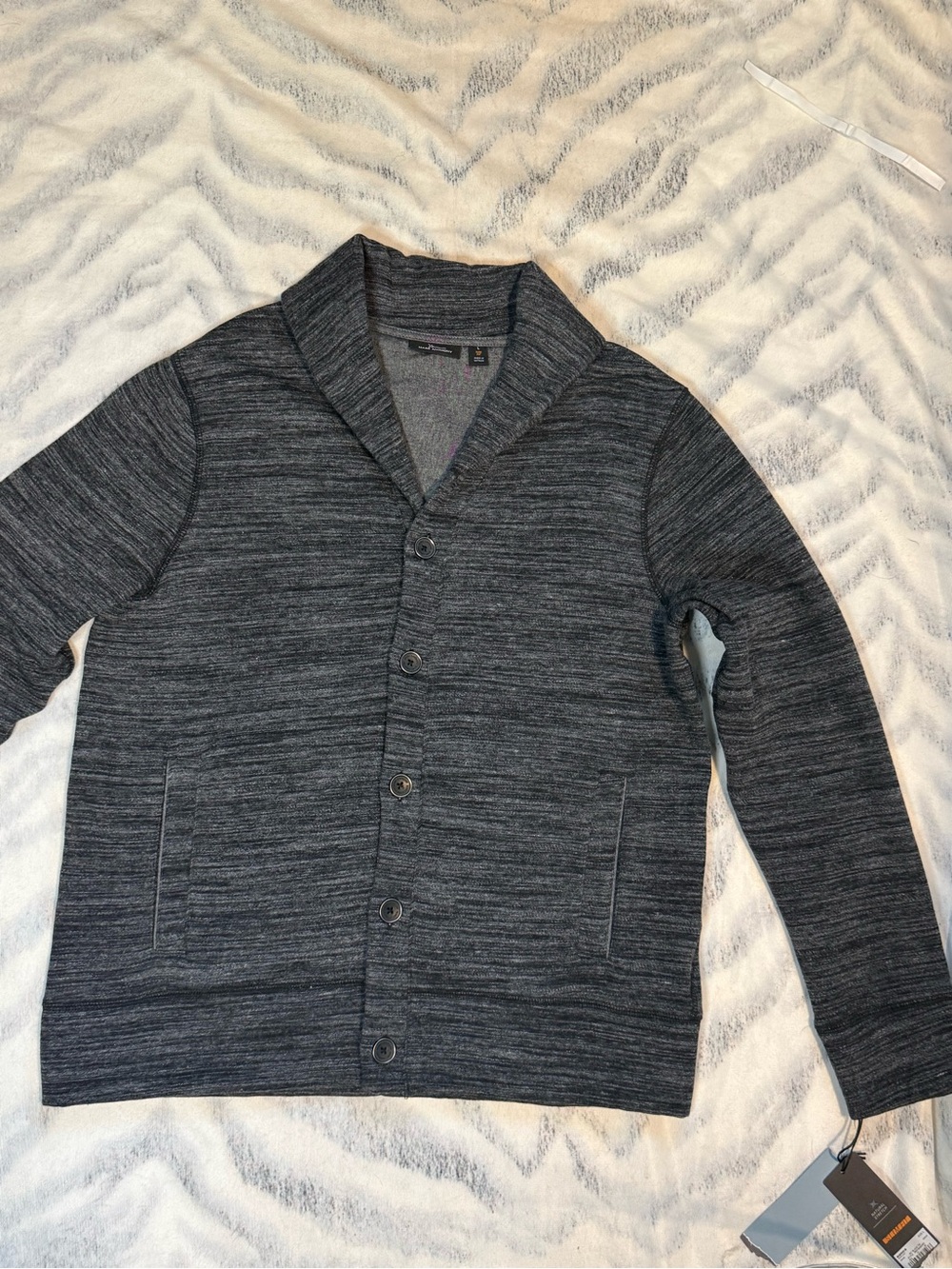 Men's Dark Gray Shawl Collar Button Cardigan